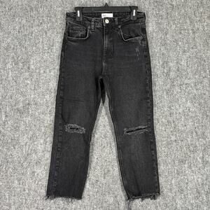 ZARA‎ Jeans Womens 6 Black Cropped High Rise Distressed Ripped Thrashed Raw Hem